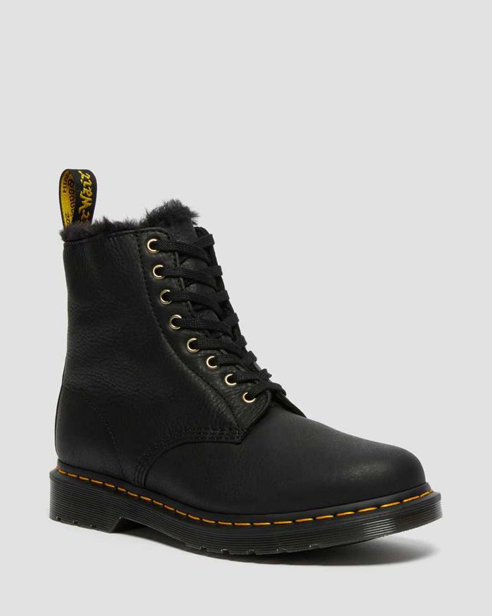 Dr Martens Mens 1460 Pascal Faux Fur Lined Lace Up Ankle Boots Black - 41652FAUT